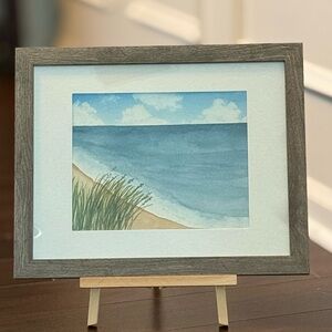 Coastal Watercolor Art in Wooden Frame